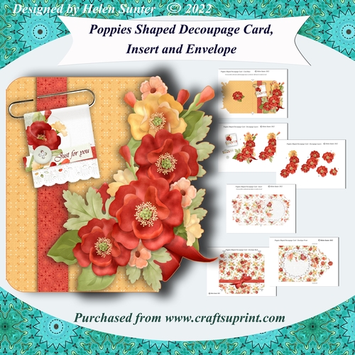 Poppies 3D Decoupage Shaped Card with Insert and Envelope
