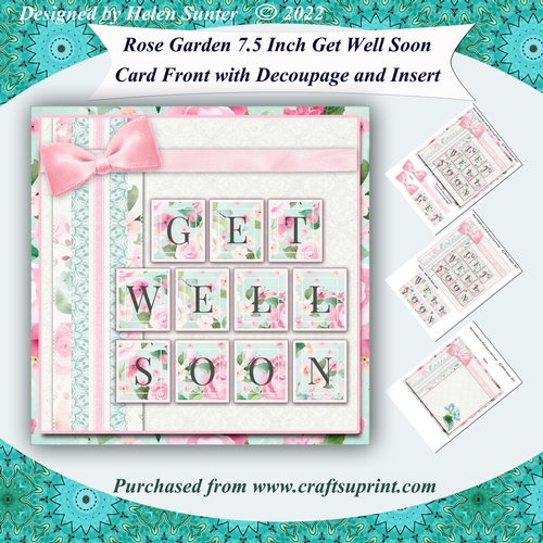 Get Well Soon 7.5 Inch Card Front with Decoupage and Insert