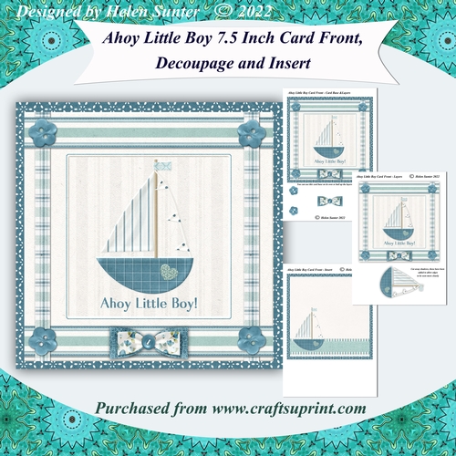 Ahoy Little Boy 7.5 Inch Card Front with Decoupage and Insert
