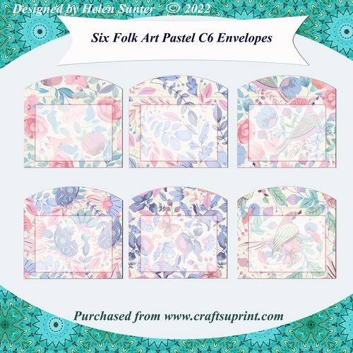 6 Folk Art Pastel C6 Envelopes
