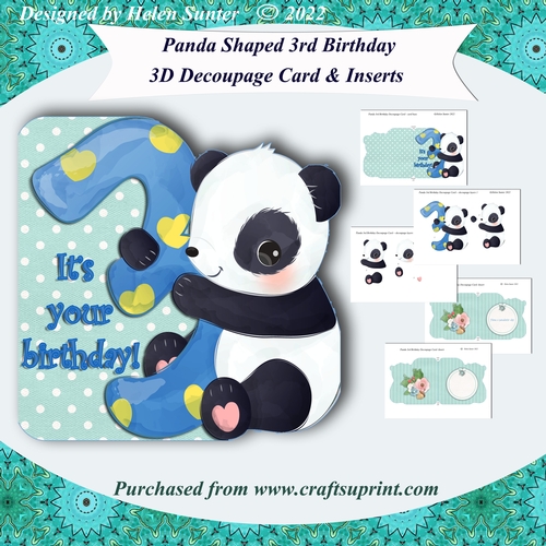 Panda Shaped Third Birthday Card with Decoupage and Inserts