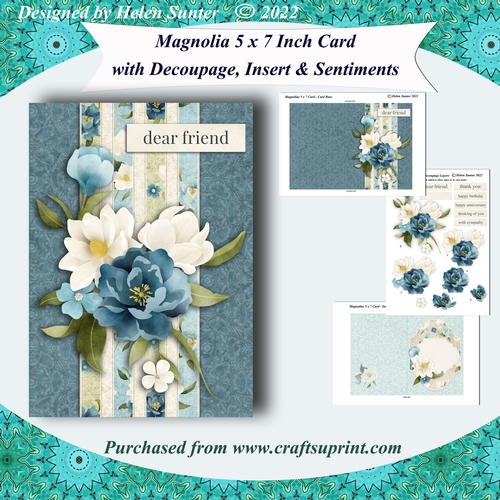 Magnolia 5x7 Inch 3D Decoupage Card with Insert and Sentiments