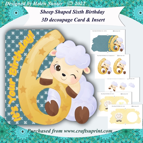 Sheep Shaped Over the Edge 6th Birthday 3D Decoupage Card & Insert