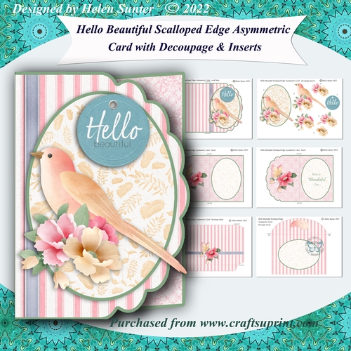 Hello Beautiful Scalloped Edge Asymmetric Decoupage Card & Envelope