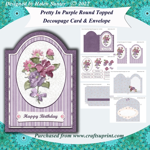 Pretty In Purple Round Topped 3D Decoupage Card and Envelope