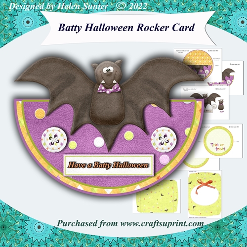 Batty Halloween Rocker Card with Decoupage, Inserts and Envelope