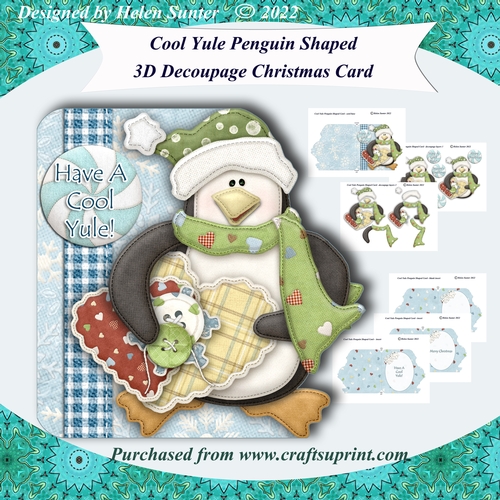 Cool Yule Penguin Shaped 3D Decoupage Card