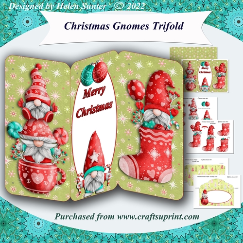Cute Christmas Gnomes Decoupage Trifold and Envelope