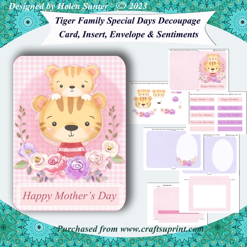 Tiger Family Special Days Decoupage Card 