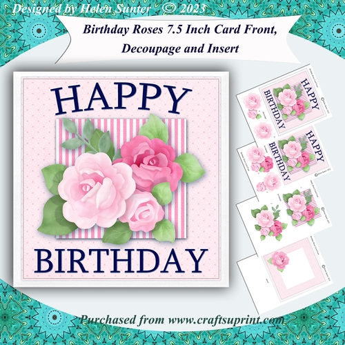 Birthday Roses 7.5 Inch 3D Decoupage Card Front and Insert