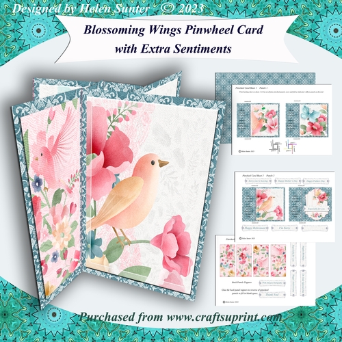 Blossoming Wings Pinwheel Card with various sentiments