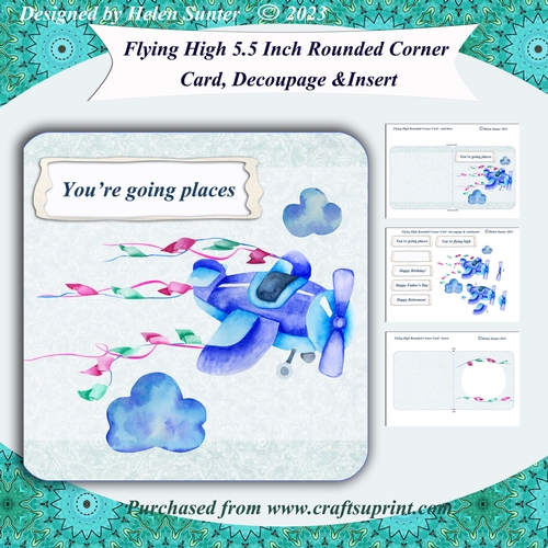 Flying High 5.5 Inch Rounded Corner Card with Decoupage and Insert
