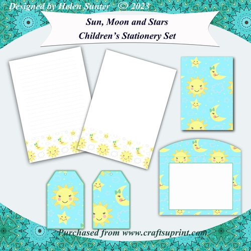 Sun, Moon and Stars Childrens Stationery Set