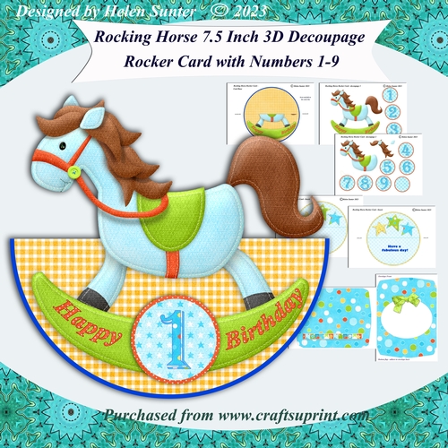 Rocking Horse 3D Decoupage Rocker Card with Age Tiles 1 to 9