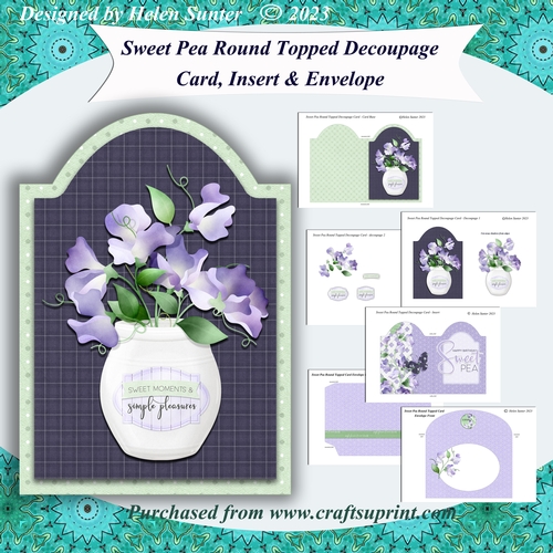 Sweet Pea Decoupage Birthday Card with Insert and Envelope