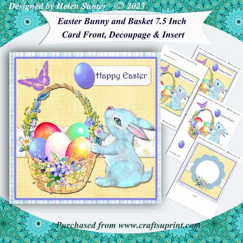 Easter Bunny and Basket 7.5 Inch Card Front with Decoupage and Insert