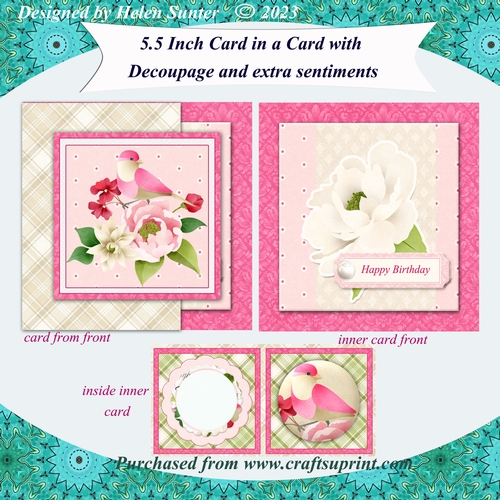 Floral with Bird Card Within a Card Double Fold Card