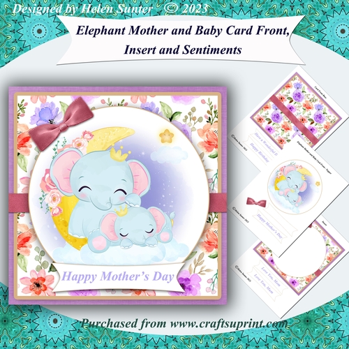 Mother and Baby Elephant Mothers Day and Birthday Card Front and Insert