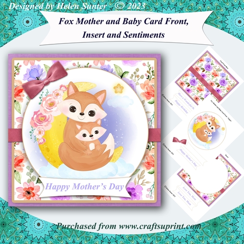 Mother and Baby Fox Mothers Day and Birthday Card Front and Insert
