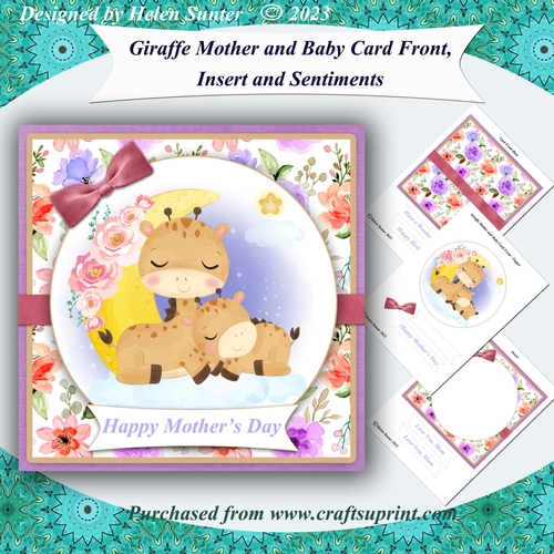 Mother and Baby Giraffe Mothers Day and Birthday Card Front and Insert