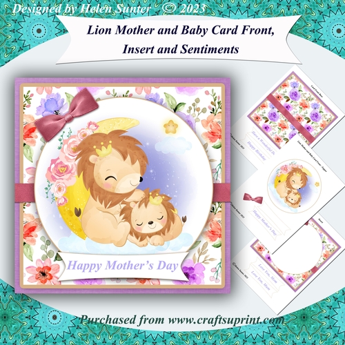 Mother and Baby Lion Mothers Day and Birthday Card Front and Insert