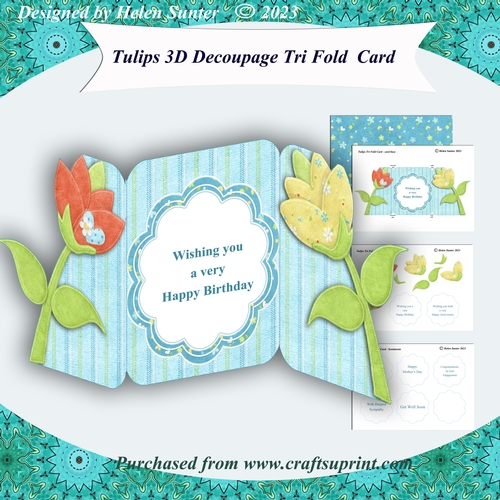 Tulips Shaped 3D Decoupage Trifold Card