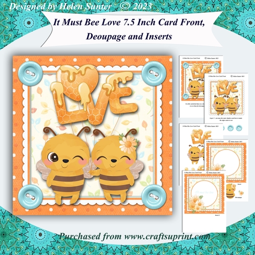 It Must Bee Love 7.5 Inch Card Front with Decoupage and Inserts