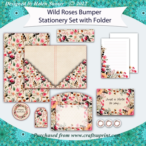 Wild Roses Bumper Stationery Set with Folder