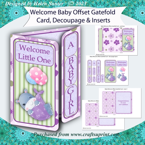 New Baby Welcome Offset Gatefold Card - Baby Hippo