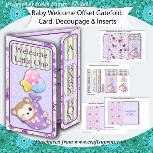 New Baby Welcome Offset Gatefold Card - Baby Monkey
