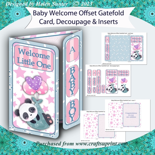 New Baby Welcome Offset Gatefold Card - Baby Panda
