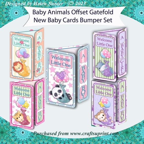 5 New Baby Offset Gate Fold Cards Bumper Set