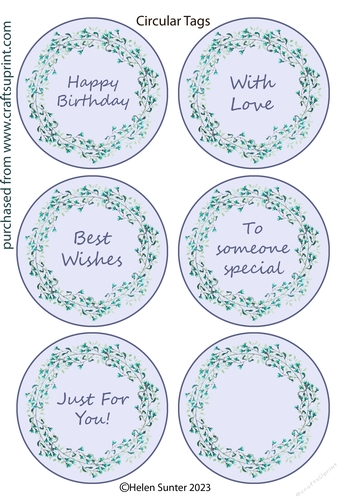 Six 3.5 Inch Circular Floral Gift Tags with Various Sentiments
