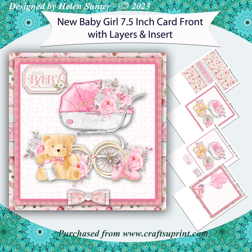 New Baby Girl 7.5 Inch Card Front and Insert