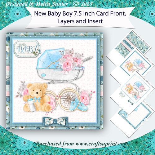 New Baby Boy 7.5 Inch Card Front and Insert