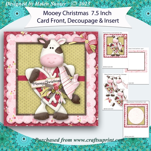 Mooey Christmas 7.5 Inch Card Front with Decoupage and Insert