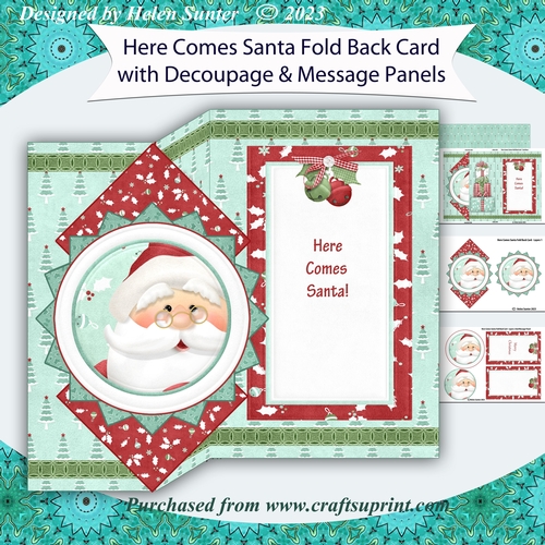 Here Comes Santa Decoupage Fold Back Christmas Card