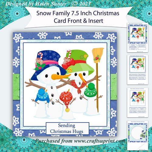 Snow Family 7.5 Inch Christmas Card Front and Insert
