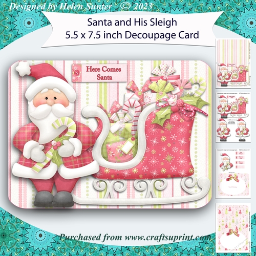 Santa and His Sleigh Decoupage Card and Insert
