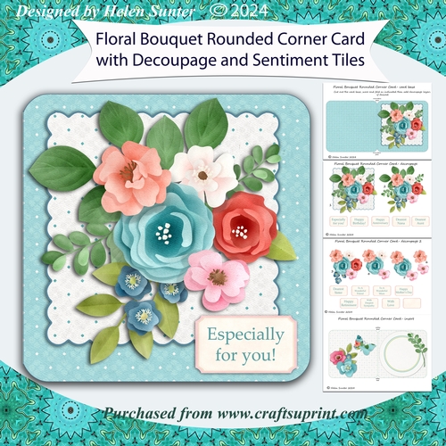 Floral Bouquet Rounded Corner Decoupage Card and Various Sentiments