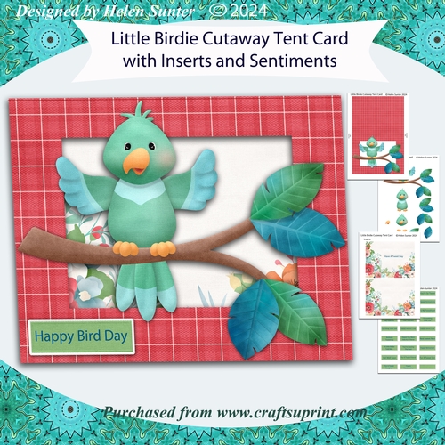 Little Birdie Cutaway Tent Card With Inserts, Sentiments and Decoupage