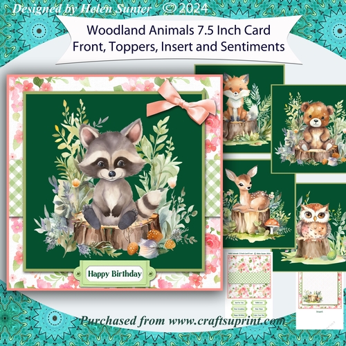 Woodland Animals 7.5 Inch Card Front, Toppers, Insert and Sentiments Set