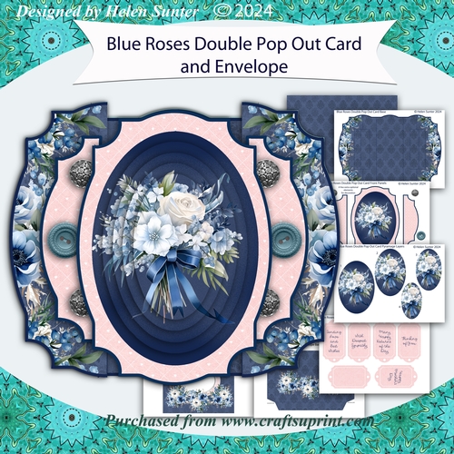 Blue Flowers Double Pop Out Pyramage Card 