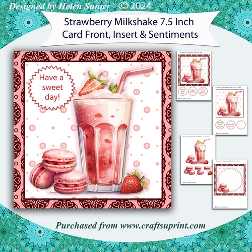 Strawberry Milkshake 7.5 Inch Card Front with Insert and Sentiments