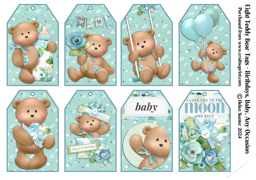 Eight Teddy Bear Gift Tags - Birthdays, Baby, Any occasion - Blue