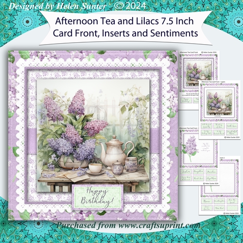 Afternoon Tea and Lilacs 7.5 Inch Card Front with Inserts and Sentiments