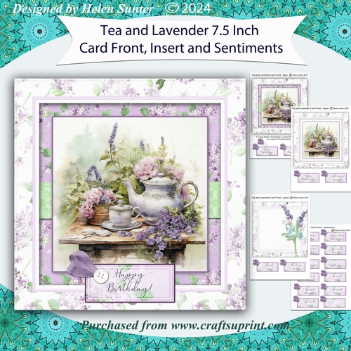 Tea and Lavender 7.5 Inch Card Front with Insert and Various Sentiments
