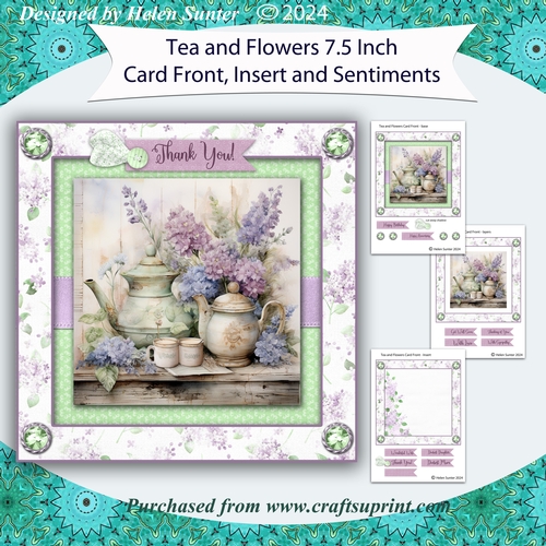 Tea and Flowers 7.5 Inch Card Front with Insert and Sentiments