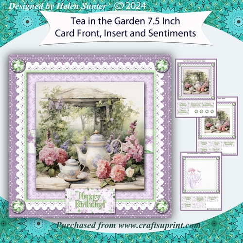 Tea In The Garden 7.5 Inch Card Front with Insert and Sentiments