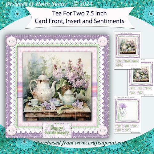 Tea For Two 7.5 Inch Card Front with Insert and Sentiments